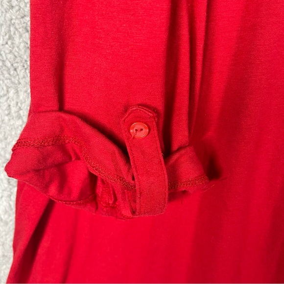 Croft & Barrow Blouse 3X Red Rolled Sleeves Crew Neck Lace - Picture 7 of 7